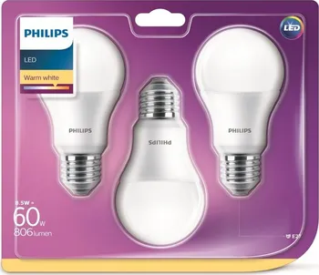 Žárovka Philips LED žárovka E27 8,5W 230V 806lm 2700K 3 ks