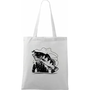 Rybář na břehu rybníka muškaří - Taška bavlněná - 42 x 38 cm ( Bílá )