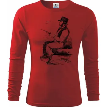 Chlapecké oblečení Kreslený pán s kloboukem na rybách - Triko dětské Long Sleeve - 134 cm/8 let ( Červená )