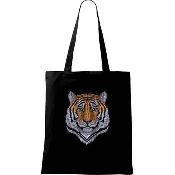 Nákupní taška Tygr hlava - Taška bavlněná - 42 x 38 cm ( Černá )