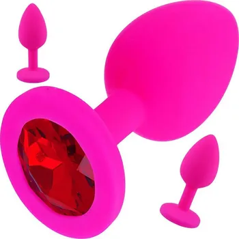 Anální šperk LOLO silikonový anální kolík s červeným diamantem růžový - průměr 3 cm