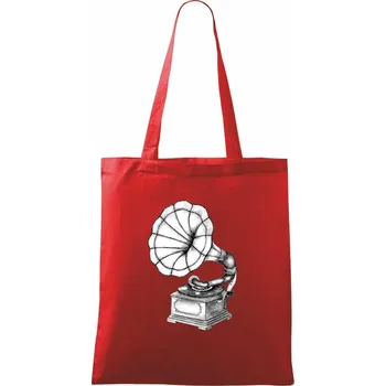 Nákupní taška Gramofon kresba - Taška bavlněná - 42 x 38 cm ( Červená )