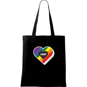 Nákupní taška LGBT srdce duhové - Taška bavlněná - 42 x 38 cm ( Černá )