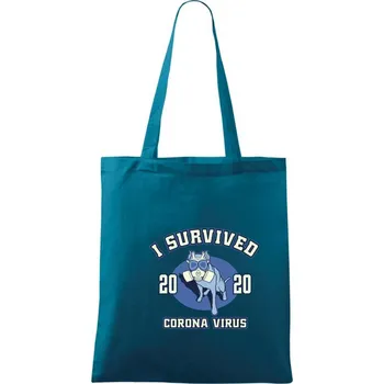 I survived corona - dog - Taška bavlněná - 42 x 38 cm ( Petrolejová )