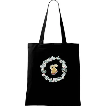 Nákupní taška Vánoční věnec se sobem - Taška bavlněná - 42 x 38 cm ( Černá )