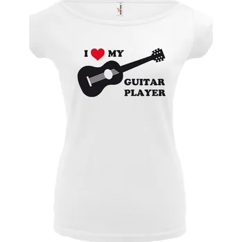 Dámské tričko I LOVE GUITAR PLAYER (bílé, černý potisk) dámské velikost M (Dámské tričko s potiskem)