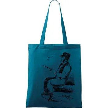 Kreslený pán s kloboukem na rybách - Taška bavlněná - 42 x 38 cm ( Petrolejová )