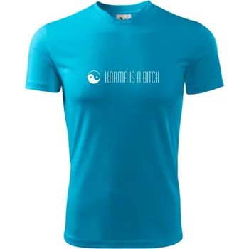 Pánské tričko Karma nápis dlouhý - Pánské triko Fantasy sportovní (dresovina) - S ( Světlý tyrkys )