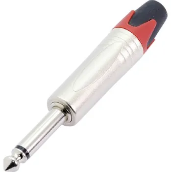 Elektrický konektor Audio konektor jack 6.3mm TC200 mono vidlice samec postříbřený červený