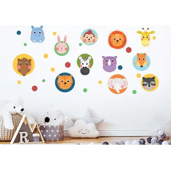 Samolepící dekorace Puntíky se zvířátky samolepky na zeď arch 75 x 61 cm