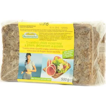 Trvanlivě pečivo Mestemacher Trvanlivý chléb vícezrnný s žitem, ječmenem a ovsem 500 g