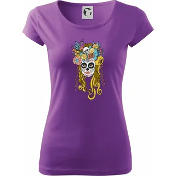 Dámské tričko Mexická maska - žena (Pecka design) - Dámské triko Pure - S ( Fialová )