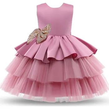 Kojenecké šaty Společenské vrstvené šaty s mašlí Barva: Růžová, Velikost: 120 (5 let)