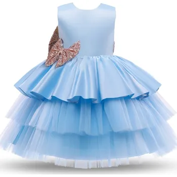 Kojenecké šaty Společenské vrstvené šaty s mašlí Barva: modrá, Velikost: 100 (3 roky)