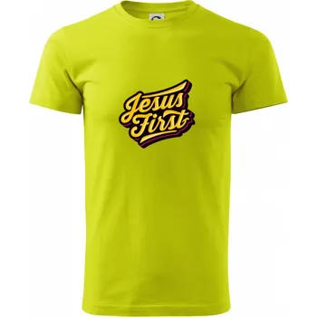 Jesus first žltý - Klasické pánské triko vyšší gramáže - S ( Limetková )