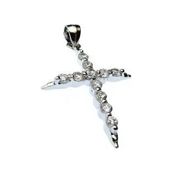 Přívěsek Stříbrný přívěšek křížek 37mm se zirkony Rhodium Stříbro 925/1000