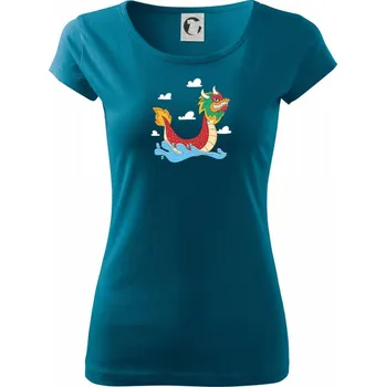 Dámské tričko Dračí loď kreslená - Dámské triko Pure - L ( Petrolejová )