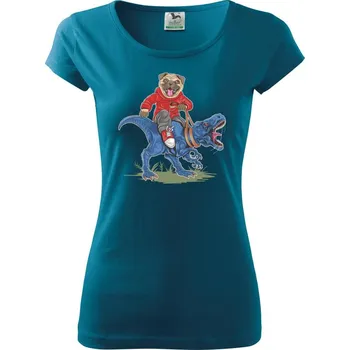 Dámské tričko Mops a tyranosaurus - Dámské triko Pure - 2XL ( Petrolejová )