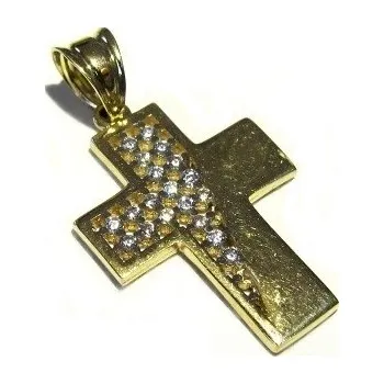 Přívěsek Zlatý přívěšek křížek se zirkony 24mm 1,12g Zlato 14k(585/1000)