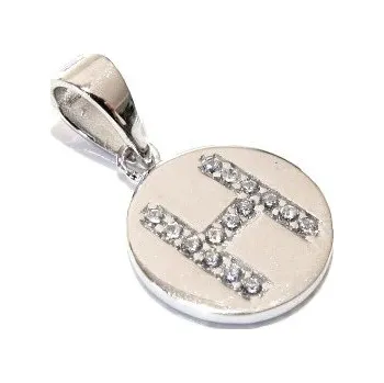 Přívěsek Stříbrný přívěšek písmenko "H" v kolečku se zirkony Rhodium Stříbro 925/1000