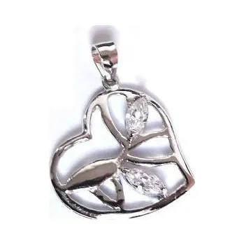 Přívěsek Stříbrný přívěsek srdíčko se zirkony Rhodium Stříbro 925/1000