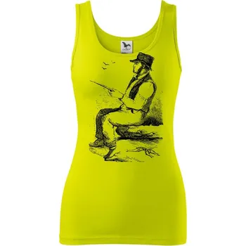 Kreslený pán s kloboukem na rybách - Dámské tílko - L ( Limetková )