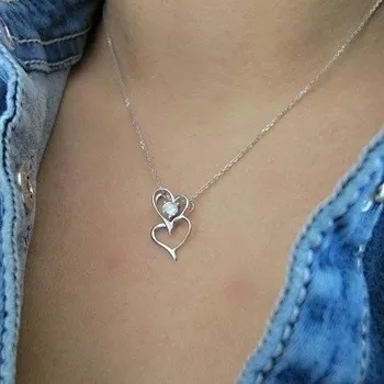 Náhrdelník Stříbrný náhrdelník DVOJSRDCE se zirkonem Rhodium Stříbro 925/1000 45 cm