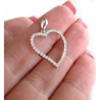 Přívěsek Stříbrný přívěšek SRDÍČKO OBVODOVÉ s čirými zirkony 26mm Rhodium Stříbro 925/1000
