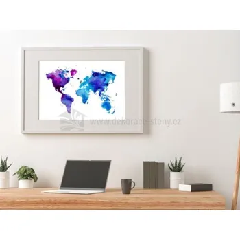 Samolepící dekorace Plakáty - Mapa světa akvarel