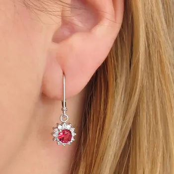 Náušnice Stříbrné náušnice visací s červeným zirkonem 2,70g Rhodium Stříbro 925/1000