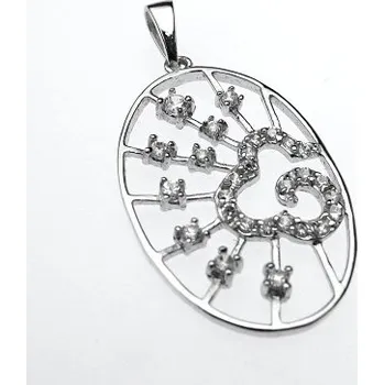 Přívěsek Stříbrný přívěsek oválek se zirkony Rhodium Stříbro 925/1000