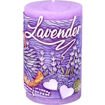 Svíčka Svíčka LEVANDULE VÁLEC zdobená vyřezávaná vonná d6x10cm