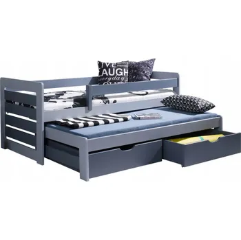 Dětská postel Dětská postel z masivu borovice TOMÁŠ II s přistýlkou a šuplíky - 200x90 cm - grafit/šedá