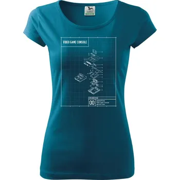 Dámské tričko Nákres TV videohra na kazety - Dámské triko Pure - L ( Petrolejová )