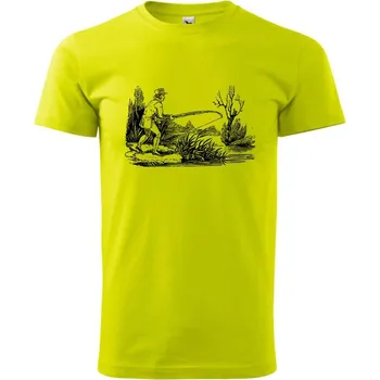 Pánské tričko Kreslený rybář nahazující - Klasické pánské triko vyšší gramáže - XL ( Limetková )