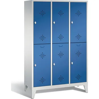 Šatní skříň Šatní skříň typ Cabo, na nožičkách, 6 oddílů, š 1200, h 500, v 1850 mm, šedo-modrá