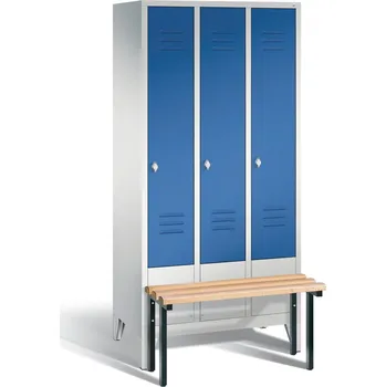 Šatní skříň Šatní skříň typ Cabo s lavičkou, 3 oddíly, š 900, v 1850, h 500/815 mm, šedo-modrá
