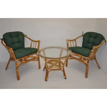 Sedací souprava Axin Trading1 Ratanová sedací souprava Subaliu - polstry tmavě zelený melír