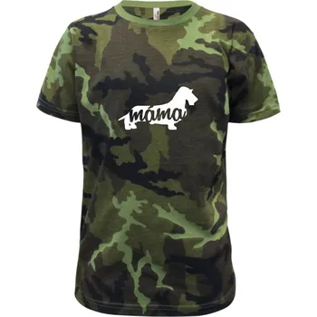 Chlapecké tričko Jezevčík dlouhosrstý máma obrys - Dětské maskáčové triko - 146 cm/10 let ( Zelený maskáč )