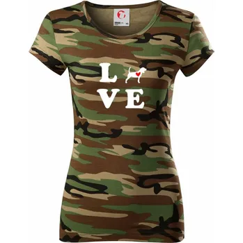 Dámské tričko Bígl love - Dámské maskáčové triko - XS ( Hnědý maskáč )