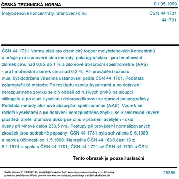 ČSN 44 1731 - Molybdenové koncentráty. Stanovení cínu - Tisk