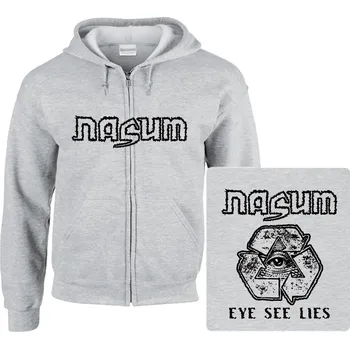 Pánská mikina šedivá mikina s kapucí a zipem Nasum - Eye See Lies