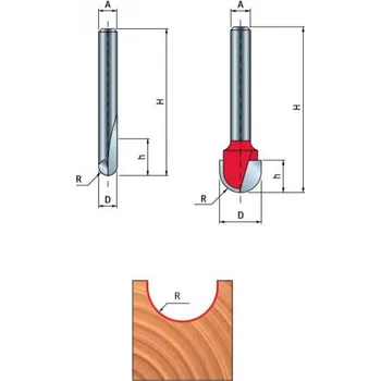 Příslušenství k frézce Fréza na žlábky 3,2x9,5x50,5 R1,6 2Z čelní vypouklá Freud 18-10008