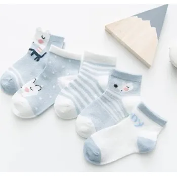 Kojenecké bavlněné ponožky se zvířátky 5 párů (0-24 měsíců) Barva: 7 modré - vlk, Velikost: XS (0–9 M)