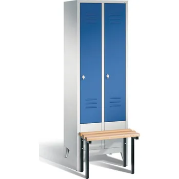Šatní skříň Šatní skříň typ Cabo s lavičkou, 2 oddíly, š 610, v 1850, h 500/815 mm, šedo-modrá