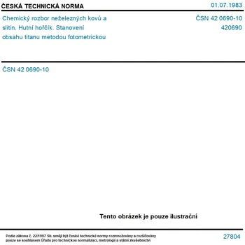 ČSN 42 0690-10 - Chemický rozbor neželezných kovů a slitin. Hutní hořčík. Stanovení obsahu titanu metodou fotometrickou - Tisk