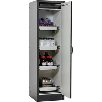 Protipožární skříň na nebezpečné látky asecos Basis-Line typ 30-64R, antracit-šedá, 4 ks vany