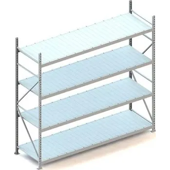 Dílenský regál Regál zásuvný MINI-RACK, V: 2500 mm, 4 police 2600 x 800 mm z plechových panelů, nosnost 490 kg, základní