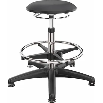 Pracovní stolička, potah černý, s kluzáky, opěrka na nohy