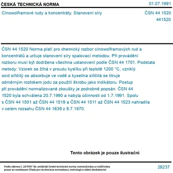 ČSN 44 1520 - Cínowolframové rudy a koncentráty. Stanovení síry - Tisk